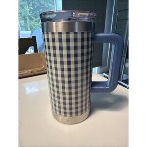Hearth and Hand with Magnolia Blue/White Gingham Insulated 20oz Insulated Mug